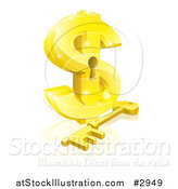 Vector Illustration of a 3d Golden Dollar Symbol with a Key Hole and Skeleton Key by AtStockIllustration