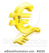 Vector Illustration of a 3d Golden Euro Symbol Padlock and Skeleton Key by AtStockIllustration