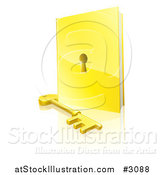 Vector Illustration of a 3d Golden Padlock Book and Skeleton Key with a Reflection by AtStockIllustration