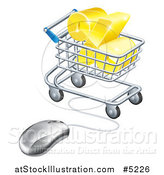 Vector Illustration of a 3d Golden Percent Discount Symbol in a Shopping Cart Wired to a Computer Mouse by AtStockIllustration