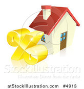 Vector Illustration of a 3d Golden Percent Symbol by a House by AtStockIllustration