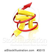 Vector Illustration of a 3d Golden Yuan Currency Symbol with Spiraling Arrows by AtStockIllustration