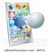 Vector Illustration of a 3d Golf Ball Flying Through and Breaking a Cell Phone Screen by AtStockIllustration