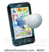 Vector Illustration of a 3d Golf Ball Flying Through and Breaking a Cellphone Screen by AtStockIllustration