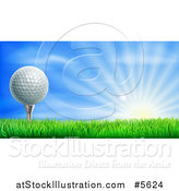 Vector Illustration of a 3d Golf Ball on a Tee over a Sunrise by AtStockIllustration