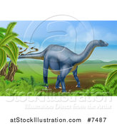 Vector Illustration of a 3d Grayish Blue Diplodocus Dinosaur in a Landscape by AtStockIllustration