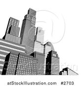 Vector Illustration of a 3d Grayscale City Skyscrapers with White Copyspace by AtStockIllustration