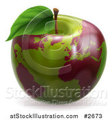 Vector Illustration of a 3d Green Apple Globe with Red Continents by AtStockIllustration