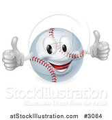 Vector Illustration of a 3d Happy Baseball Mascot Holding Two Thumbs up by AtStockIllustration