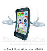 Vector Illustration of a 3d Happy Cell Phone Character Holding His Arms out by AtStockIllustration