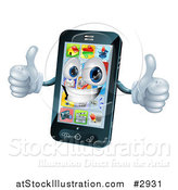 Vector Illustration of a 3d Happy Cell Phone Character Holding Two Thumbs up by AtStockIllustration