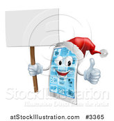 Vector Illustration of a 3d Happy Christmas Cell Phone Mascot Holding a Sign Thumb up and Wearing a Santa Hat by AtStockIllustration