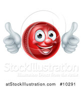 Vector Illustration of a 3d Happy Cricket Ball Mascot Character Giving Two Thumbs up by AtStockIllustration