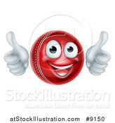 Vector Illustration of a 3d Happy Cricket Ball Mascot Character Giving Two Thumbs up by AtStockIllustration