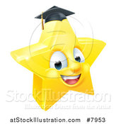 Vector Illustration of a 3d Happy Golden Graduate Star Emoji Emoticon Character by AtStockIllustration