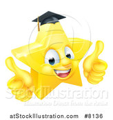 Vector Illustration of a 3d Happy Golden Graduate Star Emoji Emoticon Character Giving Two Thumbs up by AtStockIllustration