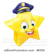 Vector Illustration of a 3d Happy Golden Police Office Star Emoji Emoticon Character Wearing a Hat by AtStockIllustration