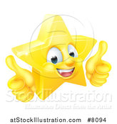 Vector Illustration of a 3d Happy Golden Star Emoji Emoticon Character Giving Two Thumbs up by AtStockIllustration