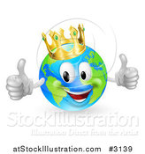 Vector Illustration of a 3d Happy King of the World Globe Holding Two Thumbs up by AtStockIllustration