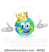 Vector Illustration of a 3d Happy King of the World Globe Wearing a Crown by AtStockIllustration