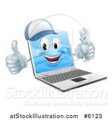 Vector Illustration of a 3d Happy Laptop Computer Repair Character Holding a Wrench and Thumb up by AtStockIllustration