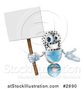 Vector Illustration of a 3d Happy Microphone Mascot Holding a Sign by AtStockIllustration