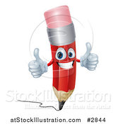 Vector Illustration of a 3d Happy Red Pencil Holding Two Thumbs up by AtStockIllustration