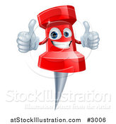 Vector Illustration of a 3d Happy Red Push Pin Mascot Holding Two Thumbs up by AtStockIllustration