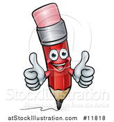 Vector Illustration of a 3d Happy Red Writing Pencil Holding up Two Thumbs by AtStockIllustration