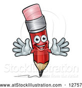 Vector Illustration of a 3d Happy Red Writing Pencil Mascot by AtStockIllustration