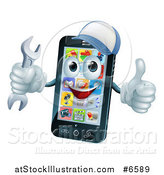 Vector Illustration of a 3d Happy Smart Phone Character Wearing a Baseball Cap, Holding a Thumb up and a Wrench by AtStockIllustration