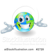Vector Illustration of a 3d Happy Smiling Globe Mascot Gesturing with His Hands by AtStockIllustration