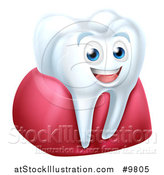 Vector Illustration of a 3d Happy White Tooth Character in Gums by AtStockIllustration