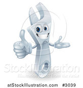 Vector Illustration of a 3d Happy Wrench Mascot Holding a Thumb up by AtStockIllustration