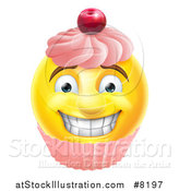 Vector Illustration of a 3d Happy Yellow Male Smiley Emoji Emoticon Face Cupcake by AtStockIllustration