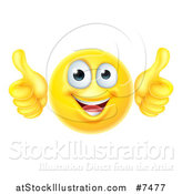 Vector Illustration of a 3d Happy Yellow Smiley Emoji Emoticon Face Giving Two Thumbs up by AtStockIllustration