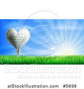 Vector Illustration of a 3d Heart Golf Ball on a Tee over a Sunrise by AtStockIllustration