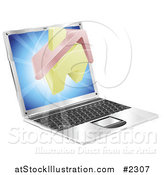 Vector Illustration of a 3d Home Emerging from a Laptop by AtStockIllustration