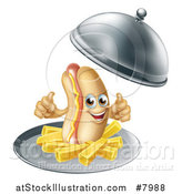 Vector Illustration of a 3d Hot Dog Character Giving a Thumb Up, with a Side of French Fries Being Served in a Cloche Platter by AtStockIllustration