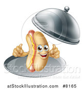 Vector Illustration of a 3d Hot Dog Character Giving Two Thumbs up and Being Served in a Cloche Platter by AtStockIllustration
