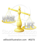 Vector Illustration of a 3d Imbalanced Golden Scales with Work and Life Equally by AtStockIllustration