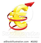 Vector Illustration of a 3d Increase Spiraling Red Arrow Around a Golden Euro Currency Symbol by AtStockIllustration