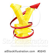 Vector Illustration of a 3d Increase Spiraling Red Arrow Around a Golden Yen Currency Symbol by AtStockIllustration