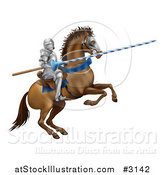 Vector Illustration of a 3d Jousting Knight Holding a Lance on a Rearing Horse by AtStockIllustration