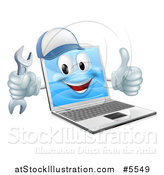 Vector Illustration of a 3d Laptop Computer Repair Character Holding a Wrench and Thumb up by AtStockIllustration