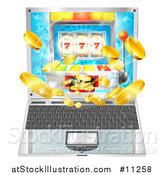 Vector Illustration of a 3d Laptop Computer with a Slot Machine and Coins Flying out from the Screen by AtStockIllustration