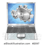 Vector Illustration of a 3d Laptop Gear Cogs Emerging from the Screen by AtStockIllustration