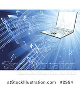 Vector Illustration of a 3d Laptop Streaming Music on Blue by AtStockIllustration