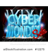 Vector Illustration of a 3d Lit up Stage with a Cyber Monday Sale Design in Blue and Red by AtStockIllustration