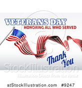 Vector Illustration of a 3d Long Rippling American Flag with Veterans Day Honoring All Who Served Thank You Text on Gray by AtStockIllustration